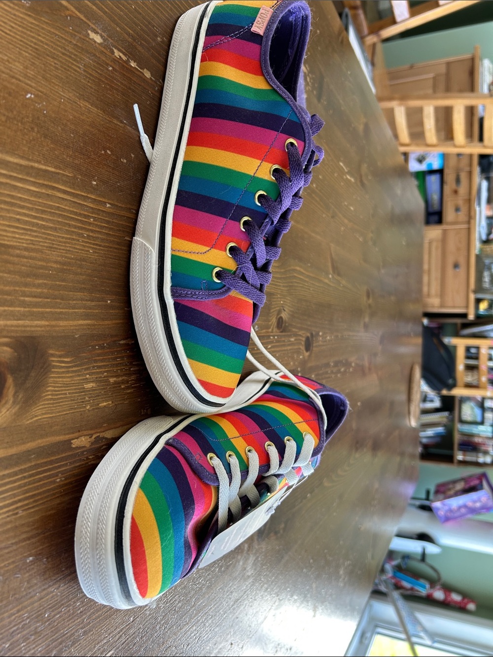 Popsy Rainbow Stripe Sneakers with Purple Accents
